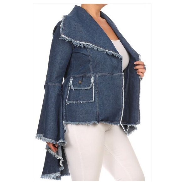 SOLD OUT Hi Low Peplum Denim Blazer Jacket Top - Picture 3 of 5